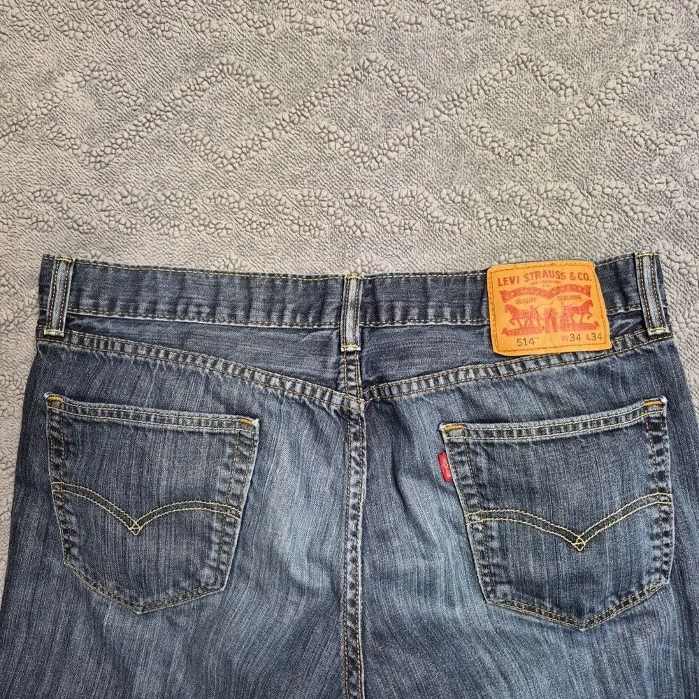 Levis 514 Mens Blue Jeans Size 34x34 Straight Leg Denim Pants Medium Dark Wash